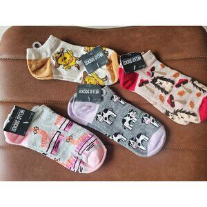 Colorful Hello Socks Set Of 4 Pairs With Fun Animal & Nature-Themed Designs Wome